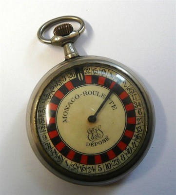 Lot 426 - A Monaco Roulette Form Pocket Watch, circa 1910, roulette dial, single hand, nickel plated case...