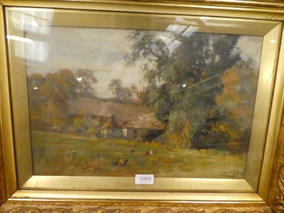 Lot 1003 - European school (late 19th century) country cottages in landscape, indistinctly signed, oil on...