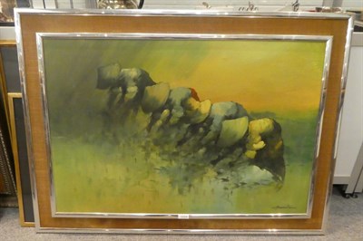 Lot 1004 - Cesar Buenaventura (20th century) Rice field, signed, oil on canvas, 60cm by 90cm