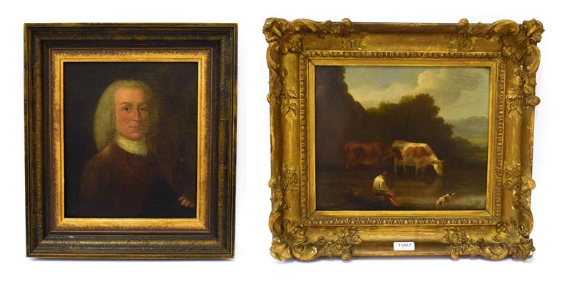Lot 1007 - English school (19th century) cattle watering, oil on canvas, Thomas McLean label verso,...