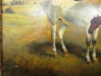 Lot 1008 - British school (20th century) A horse and her foal, oil on board, 38.5cm by 49cm, together with...