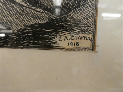 Lot 1009 - E A Chapman (late 19th/early 20th century) diary entry, signed and dated 1918, ink drawing, 31cm by