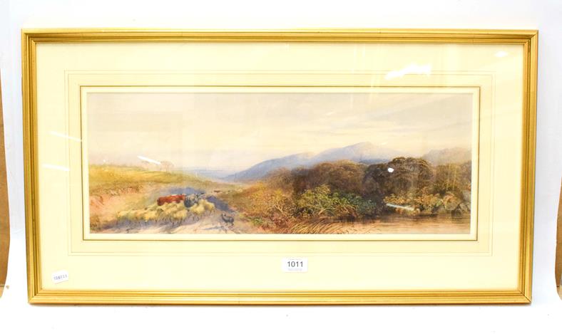 Lot 1011 - British School (19th Century) Sheep dog herding sheep and cattle on a country lane,...