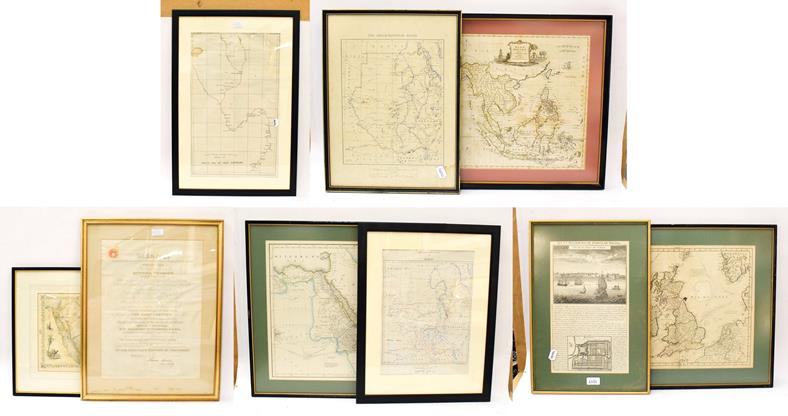 Lot 1017 - A quantity of framed and glazed maps to include East Indies, Arabia, Sudan, British Isles, 35cm...