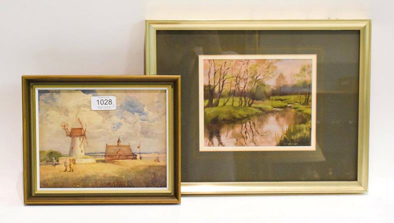Lot 1028 - Ken Gravelling (20th century) river landscape, oil on board, the river Nadder, Wiltshire,...