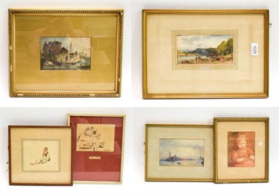 Lot 1029 - A mixed lot of 19th and 20th century watercolours and inks, to include W L Leitch, 8.5cm by...