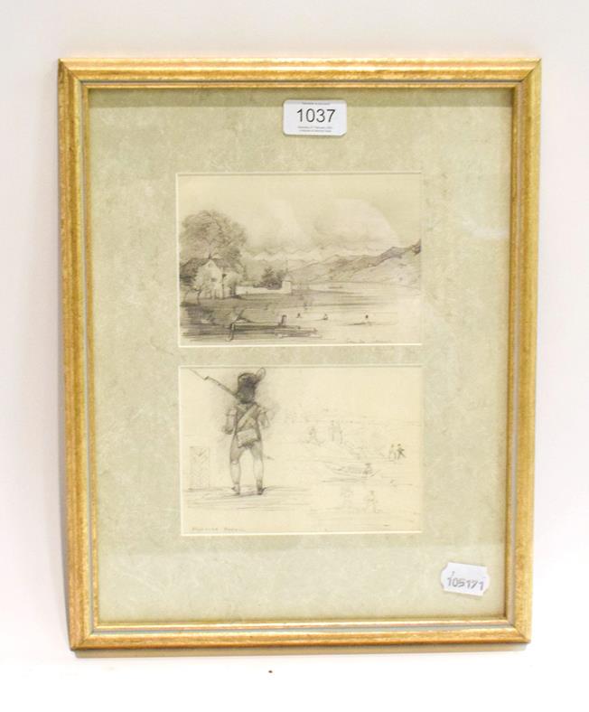 Lot 1037 - Alphonse Perrin (French 1798-1874), Lac du Zurich and a sketch of figures and boats by a shore...