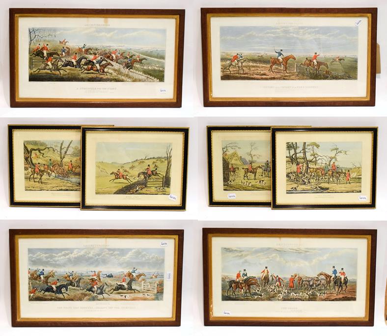 Lot 1045 - A set of John Dean Paul racing and hunting prints, Leicestershire, 33cm by 63cm, together with...