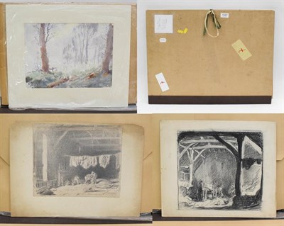 Lot 1047 - George Soper (1870-1942) folio with three works, charcoal and watercolour, interior and...
