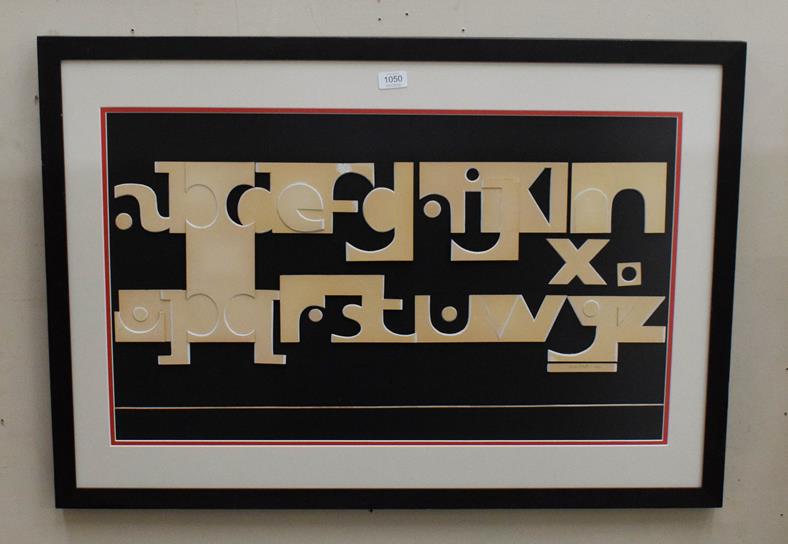 Lot 1050 - Eric Platt, alphabet on board, mixed media, signed and dated 1970, 46cm by 78cm