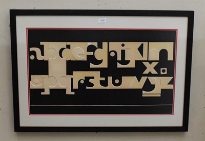 Lot 1050 - Eric Platt, alphabet on board, mixed media, signed and dated 1970, 46cm by 78cm