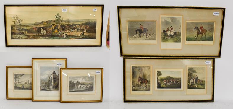 Lot 1058 - Three 19th century equestrian prints, together with three similar topographical prints (6)