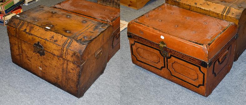 Lot 1082 - A 19th century tole ware tin travel trunk, 76cm by 52cm by 52cm high together with another...
