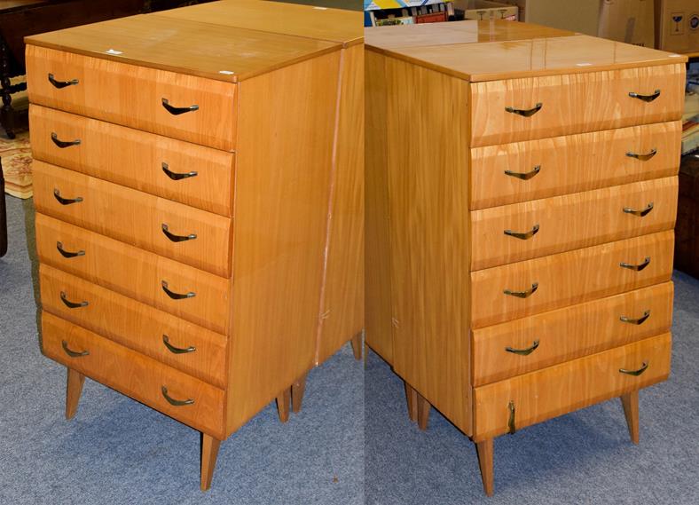 Lot 1084 - A pair of Meredew Furniture retro six-height bedroom chests on splayed supports, 65cm by 46.5cm...