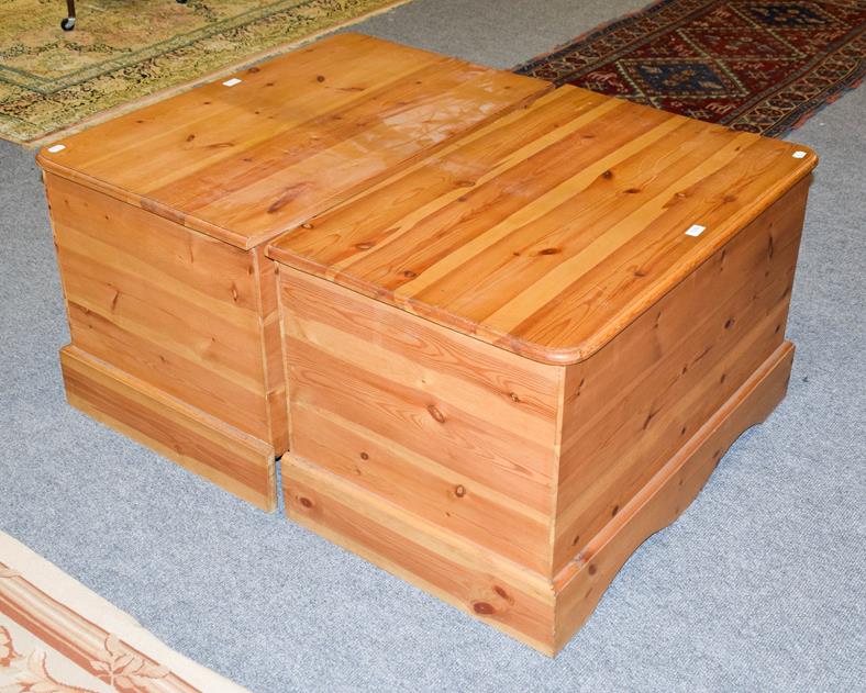Lot 1086 - A pair modern pine blanket boxes, 90cm by 57cm by 56cm high (2)