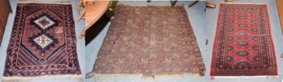 Lot 1112 - Afshar rug, the stepped lozenge field with two ivory diamond medallions enclosed by triple...