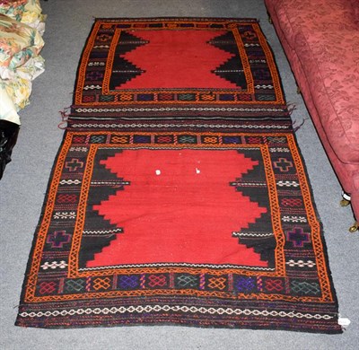 Lot 1114 - Baluch Korgeen Kilim, each face with a plain stepped filed, enclosed by borders of geometric...
