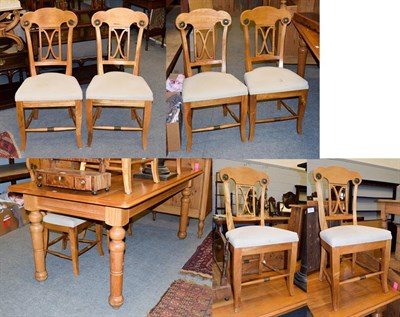 Lot 1132 - A modern oak dining table together with a set of six dining chairs, table, 180cm by 95cm by...