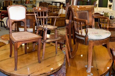 Lot 1153 - A 19th century ash and elm high chair, a mahogany armchair with cane work panel and a mahogany...