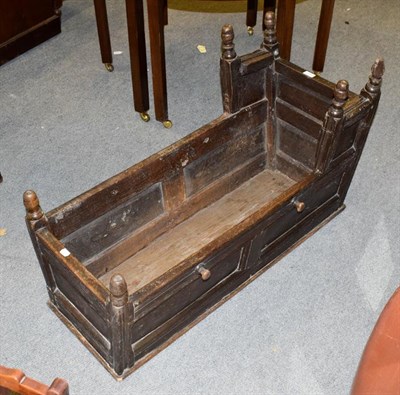 Lot 1158 - A period oak panelled cradle, 98cm by 45cm by 62cm high