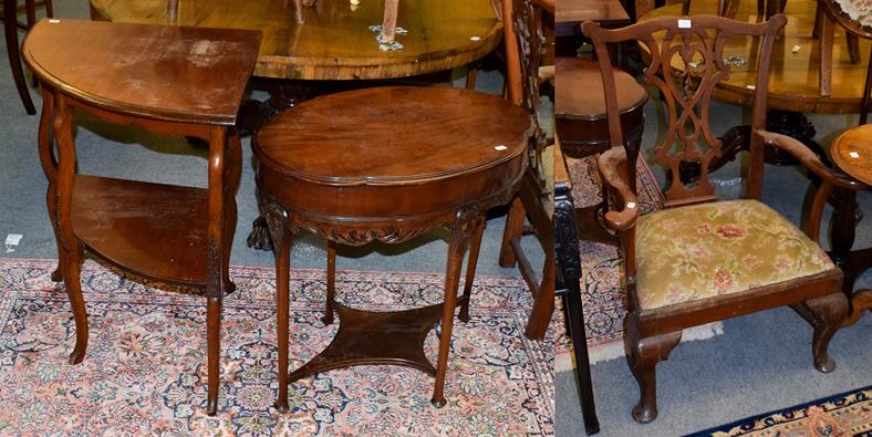 Lot 1163 - A Georgian ash armchair on cabriole supports, together with a mahogany occasional table and similar