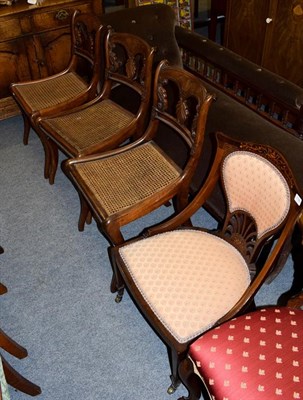 Lot 1188 - Three Regency carved mahogany dining chairs with canework seats, together with an inlaid...