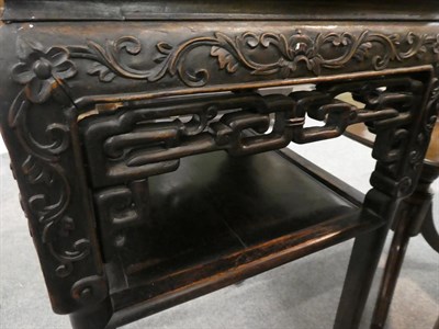 Lot 1197 - A Chinese 19th century carved hardwood and marble-top table, 42cm square by 80cm high