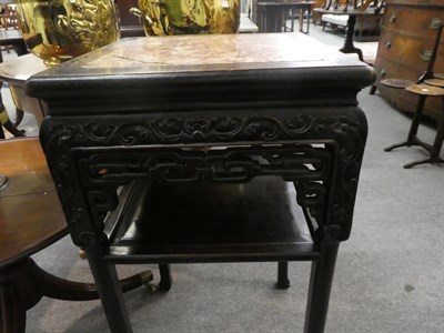 Lot 1197 - A Chinese 19th century carved hardwood and marble-top table, 42cm square by 80cm high
