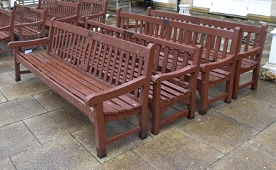 Lot 1237 - Four wooden slatback benches 250cm