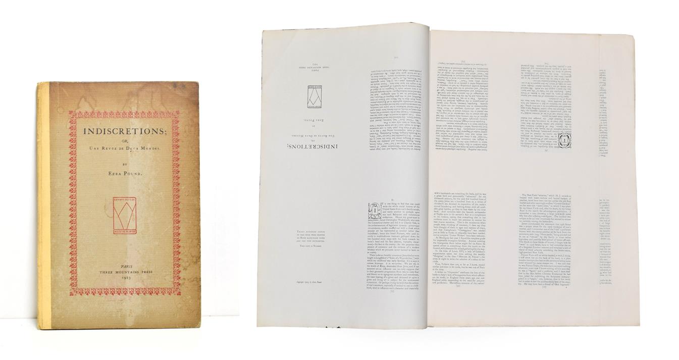Lot 60 - Pound (Ezra) Indiscretions; or, Une Revue de Deux Mondes, Paris: Three Mountains Press, 1923,...