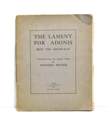 Lot 113 - Bryher [Winifred Ellerman] The Lament for Adonis, Humphreys, 1918, quarto, printed wraps (stain...