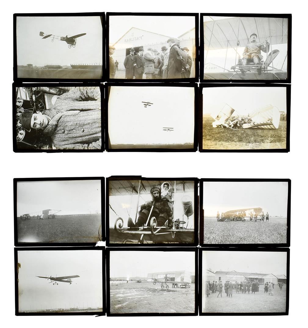 Lot 137 - Early Aviation Photographs Twelve glass positives recording a very early French air race, the...