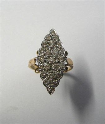 Lot 465 - A 9 Carat Gold Diamond Navette Cluster Ring, various sized round brilliant cut diamonds in...