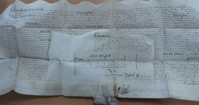 Lot 142 - Elizabeth I Letters Patent, dated 1600, in Latin chancery hand on vellum, with calligraphic...