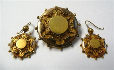 Lot 467 - A Victorian Brooch and A Pair of Matching Earrings, of circular form with ropework and bead...