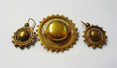 Lot 468 - A Victorian Brooch and A Pair of Matching Earrings, of circular form, a domed centre within pierced