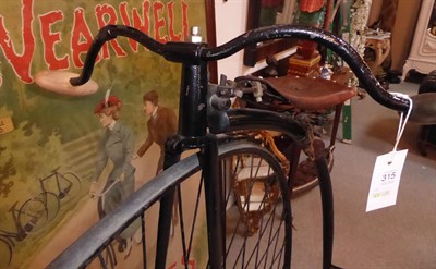 Lot 315 - A Late 19th Century Penny Farthing Bicycle, with 48'' wheel, with black painted frame, nickel...