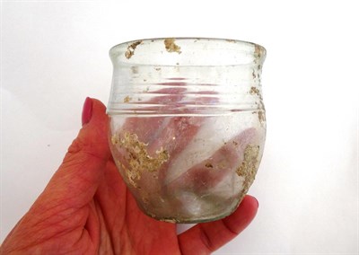 Lot 1 - A Roman Glass Beaker, probably 4th century AD, with slightly everted rim and band of three...