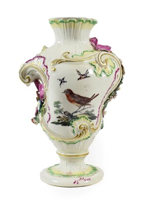 Lot 7 - A Derby Porcelain Rococo Scroll Vase, circa 1765, of asymmetric baluster form, painted with...