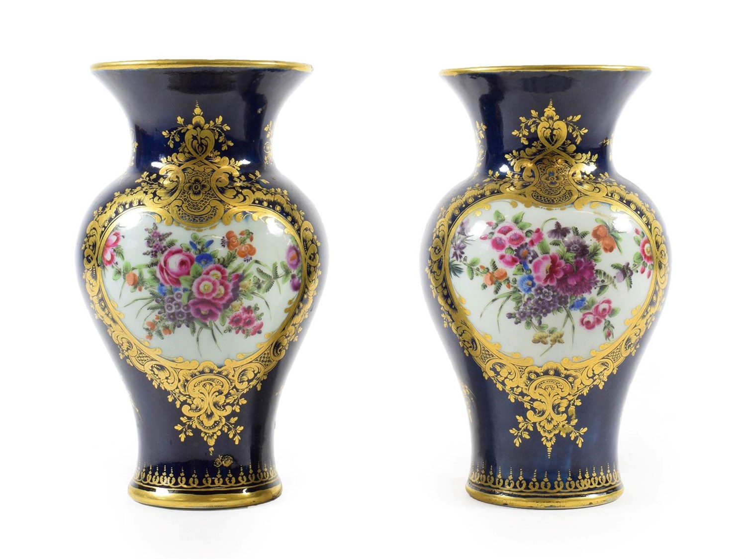 Lot 11 - A Pair of Worcester Porcelain Vases, circa 1770, of baluster form with trumpet necks, painted...
