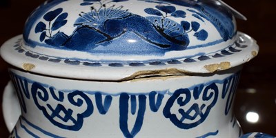 Lot 15 - An English Delft Posset Pot and Cover, probably London or Brislington, circa 1690, of baluster form
