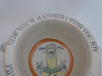 Lot 20 - A Sunderland Lustre Chamber Pot, early 19th century, printed and painted with PRESENT AND...