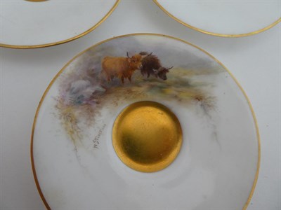 Lot 41 - A Royal Worcester Porcelain Coffee Service, by Harry Stinton, 1919, painted with highland cattle in