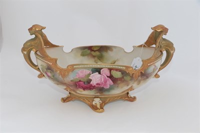 Lot 44 - A Royal Worcester Porcelain Twin-Handled Bowl, by R Austin, 1910, of lobed oval form, painted...