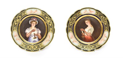 Lot 54 - A Pair of Vienna Style Porcelain Cabinet Plates, circa 1900, painted with ''Gute Nachte'' and...
