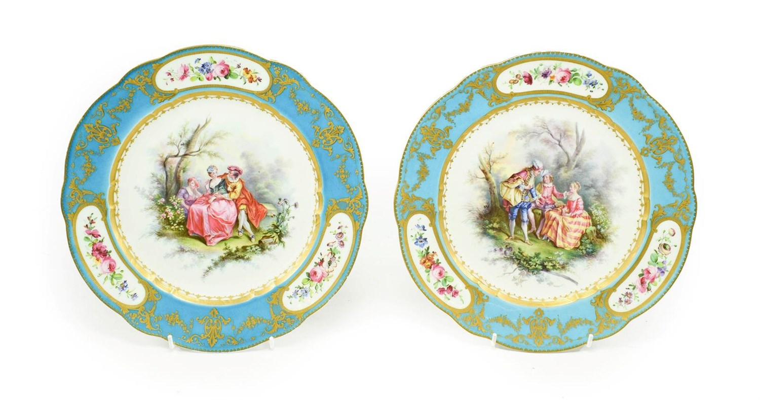 Lot 60 - A Pair of Sevres Porcelain Plates, the porcelain 18th century, the decoration later, painted...