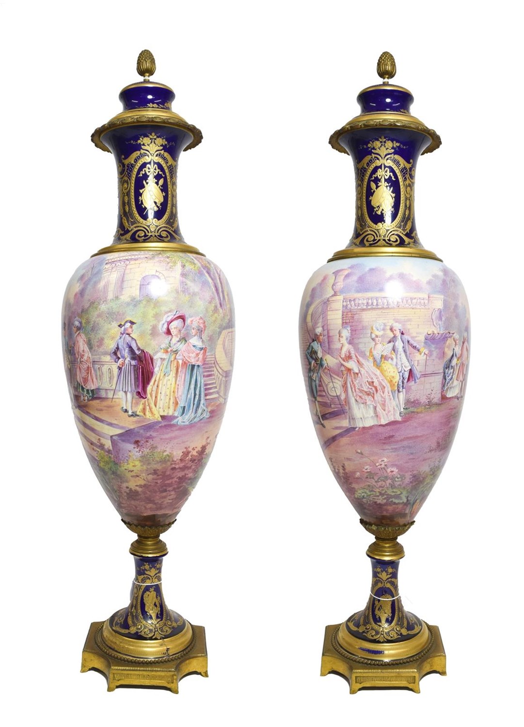 Lot 61 - A Pair of Gilt Metal Mounted Sèvres Style Earthenware Vases and Covers, circa 1900, of...