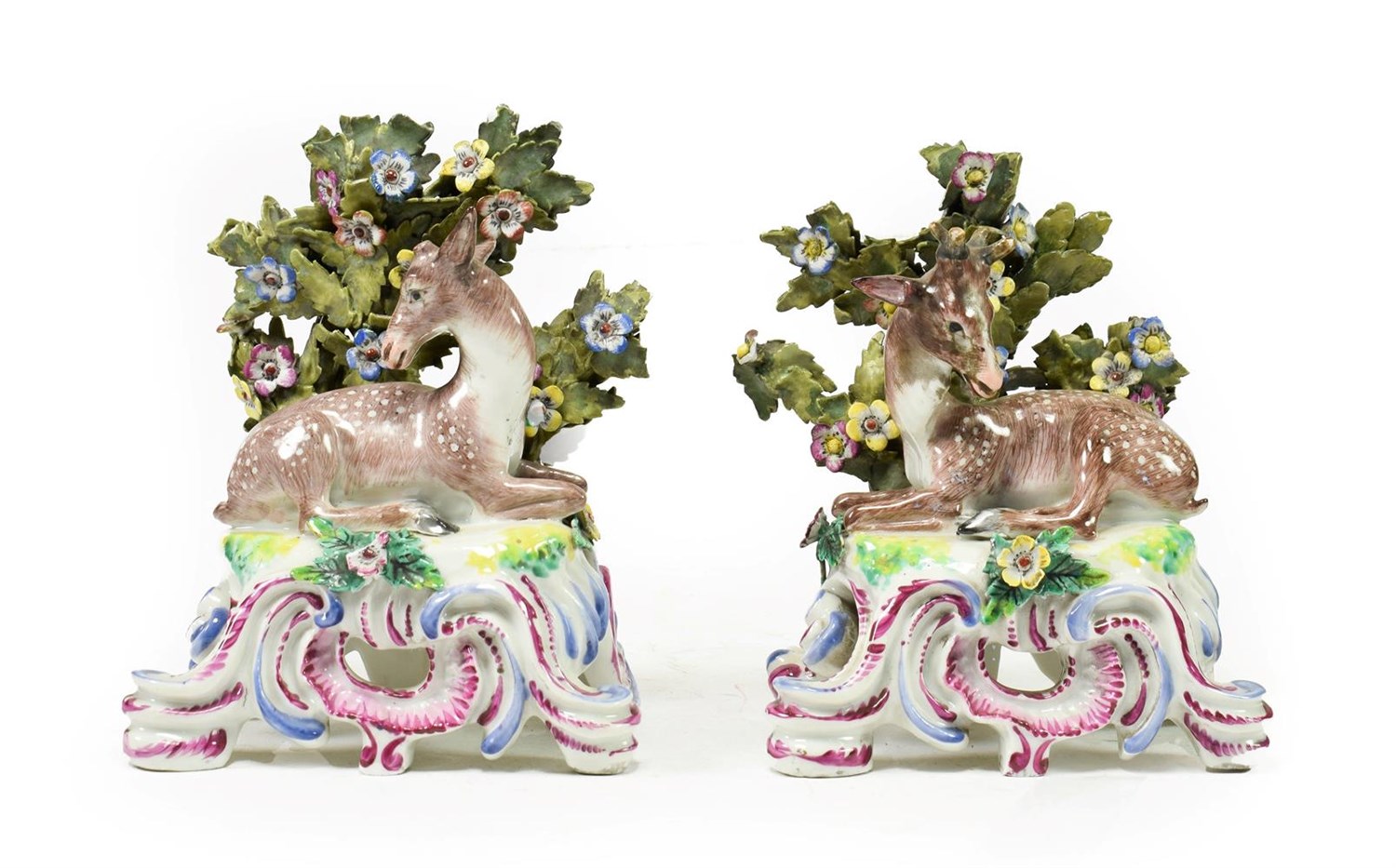 Lot 64 - A Pair of Samson of Paris Porcelain Figures of a Stag and Doe, late 19th century, after Bow...