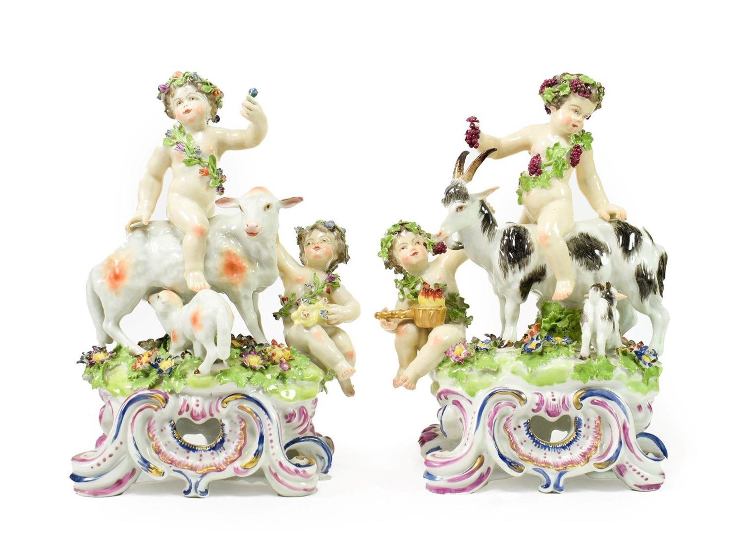 Lot 65 - A Pair of Samson of Paris Porcelain Figures Groups from The Seasons, late 19th century, after...