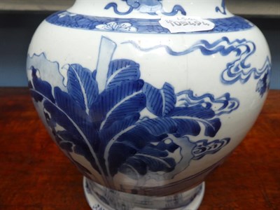 Lot 70 - A Chinese Porcelain Jar, Kangxi, of baluster form, painted in underglaze blue with dignitaries...